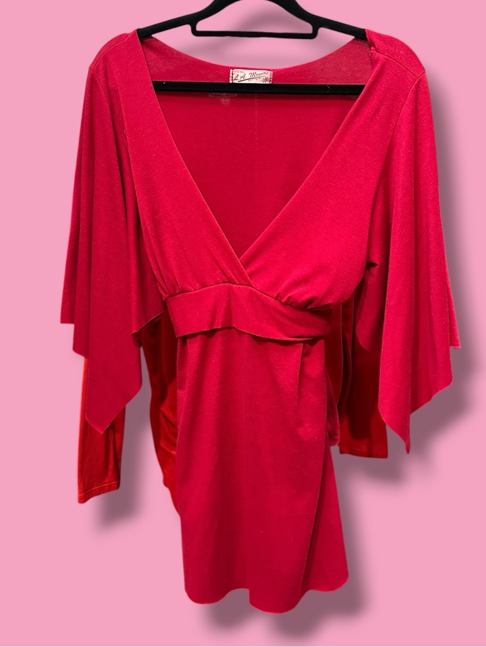 Elegant Deep V Empire Waist Blouse in Hot Pink